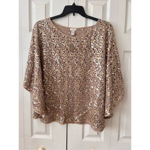 Chico’s Taylor Chianti Gold Sequins Poncho Top Size S/M NWT